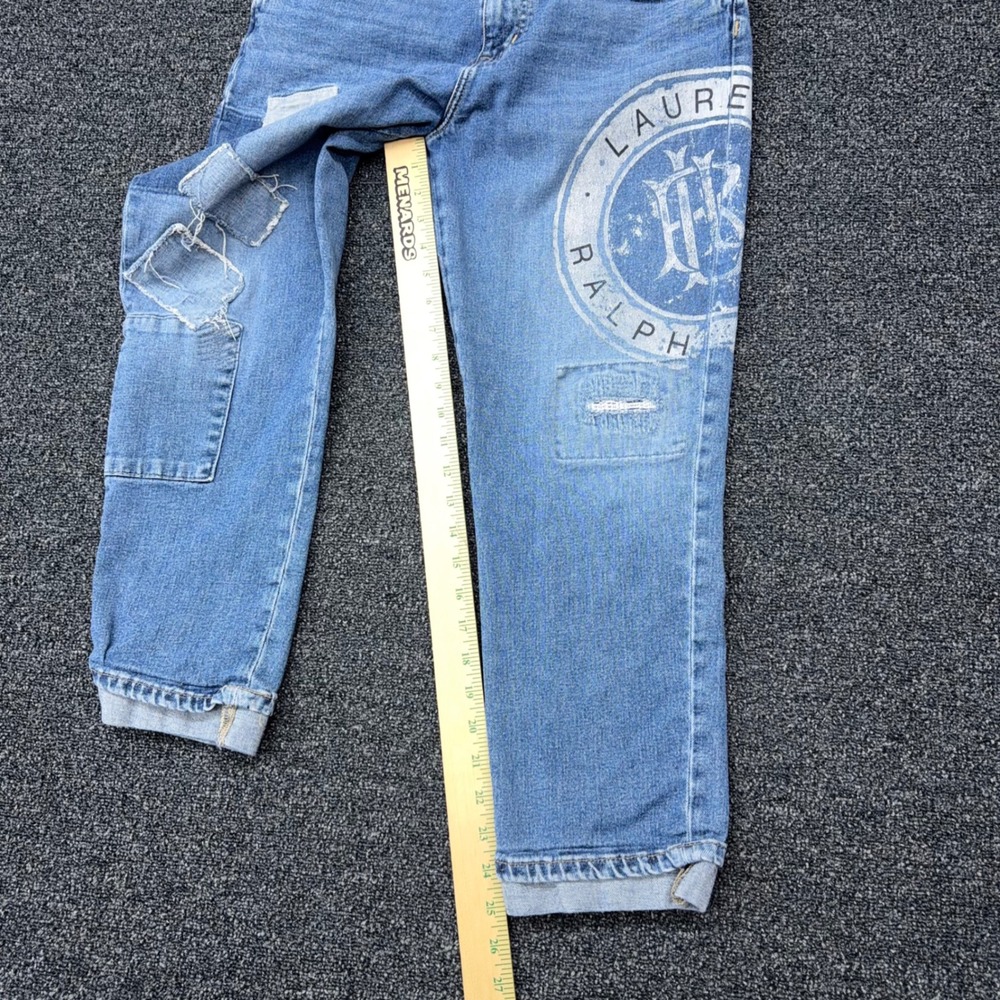 Lauren Ralph Lauren Womens Patchwork Logo Crest Straight Leg Jeans Blue Size 10 - Picture 7 of 11